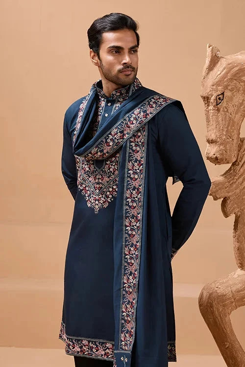 Elegant Teal Blue Kurta with Dupatta for Mens Wear