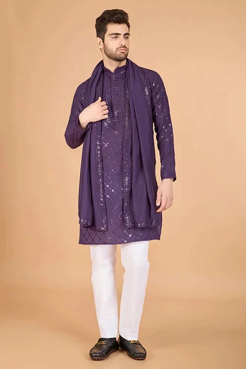 Dusty Purple Latest Branded Kurta for Mens Wear