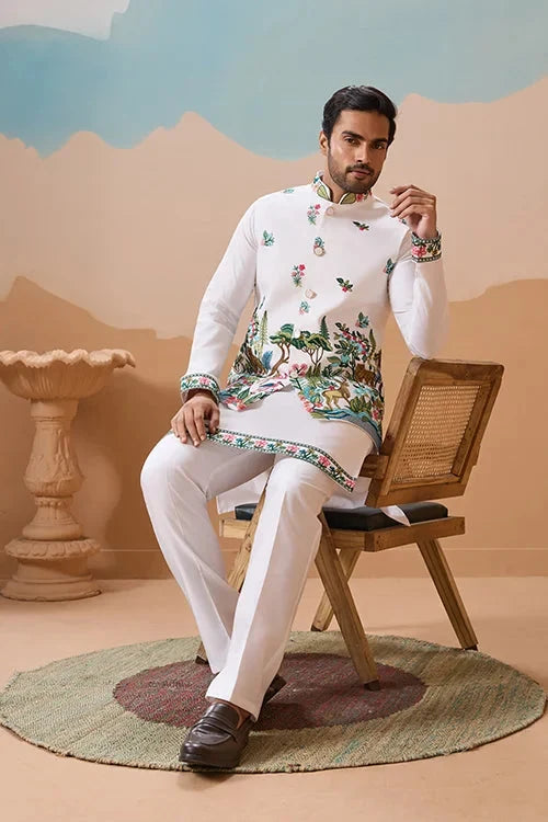 Vantara Style Premium White Mens Wear Koti Kurta Collection