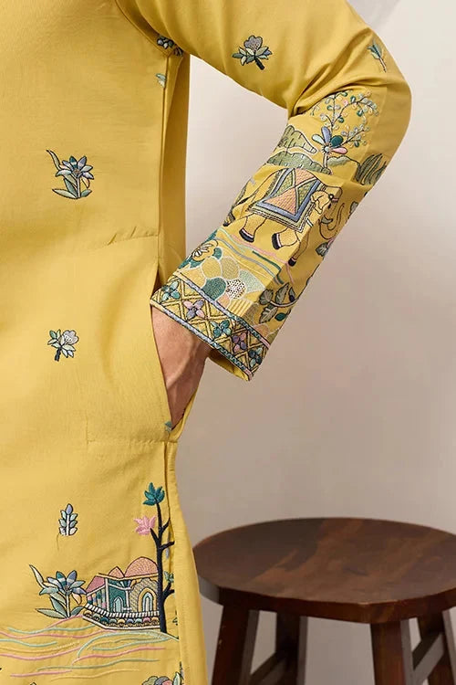 Elegant Haldi Yellow Mens Wear Kurta for Wedding Function
