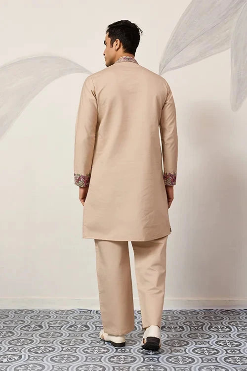 Beige Color Kurta Pant Set for Mens Traditional Outfit
