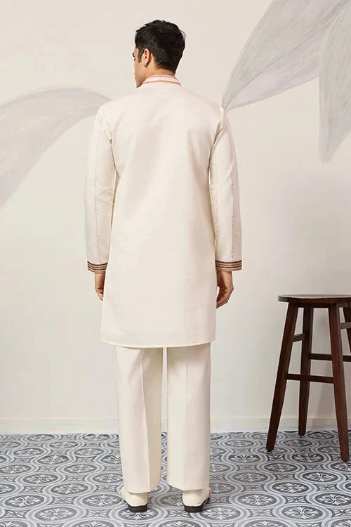 Luxury White V Neck Kurta Pant for Festive Wear