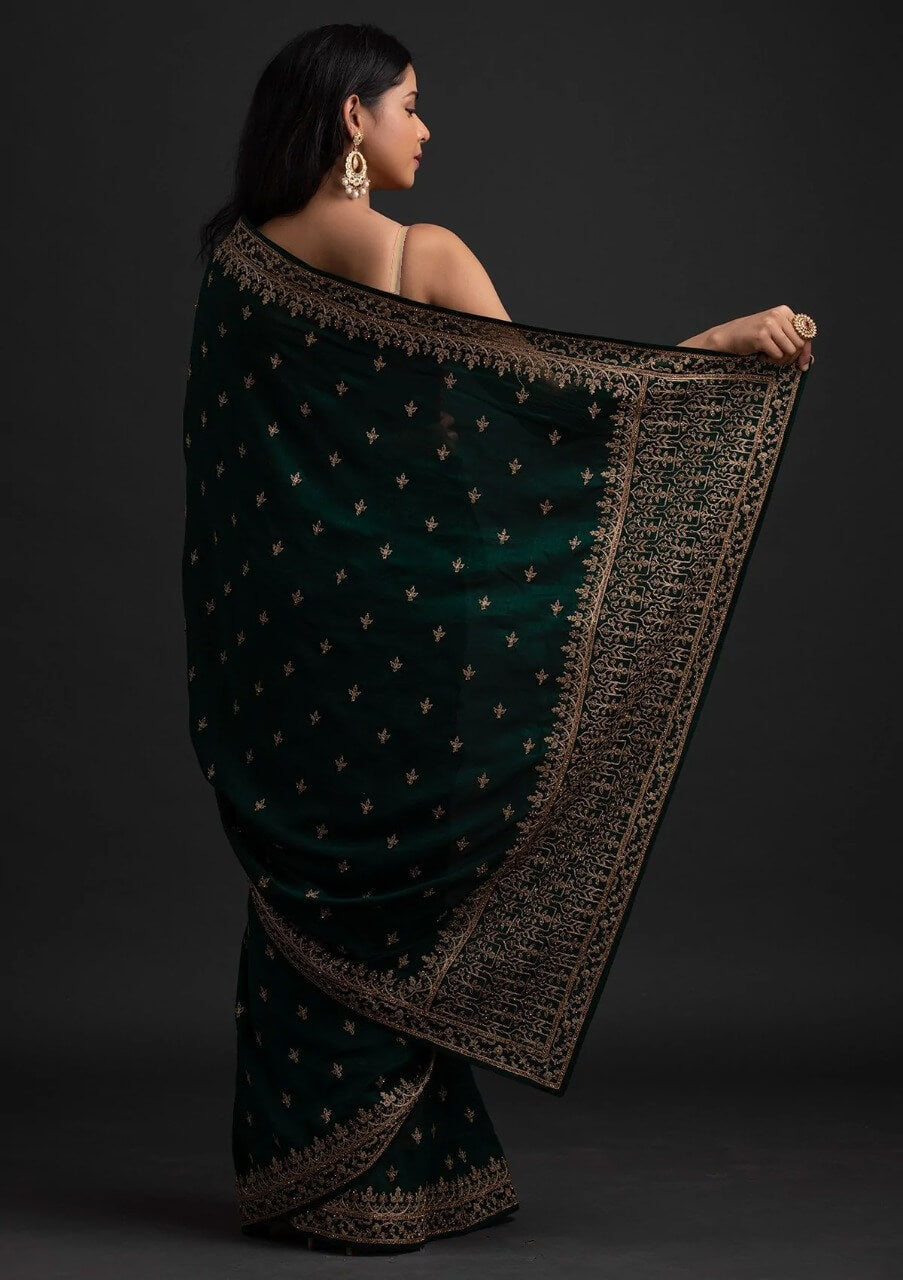 Enchanting Green Dori And Sequins Embroidered Art Silk Wedding Saree