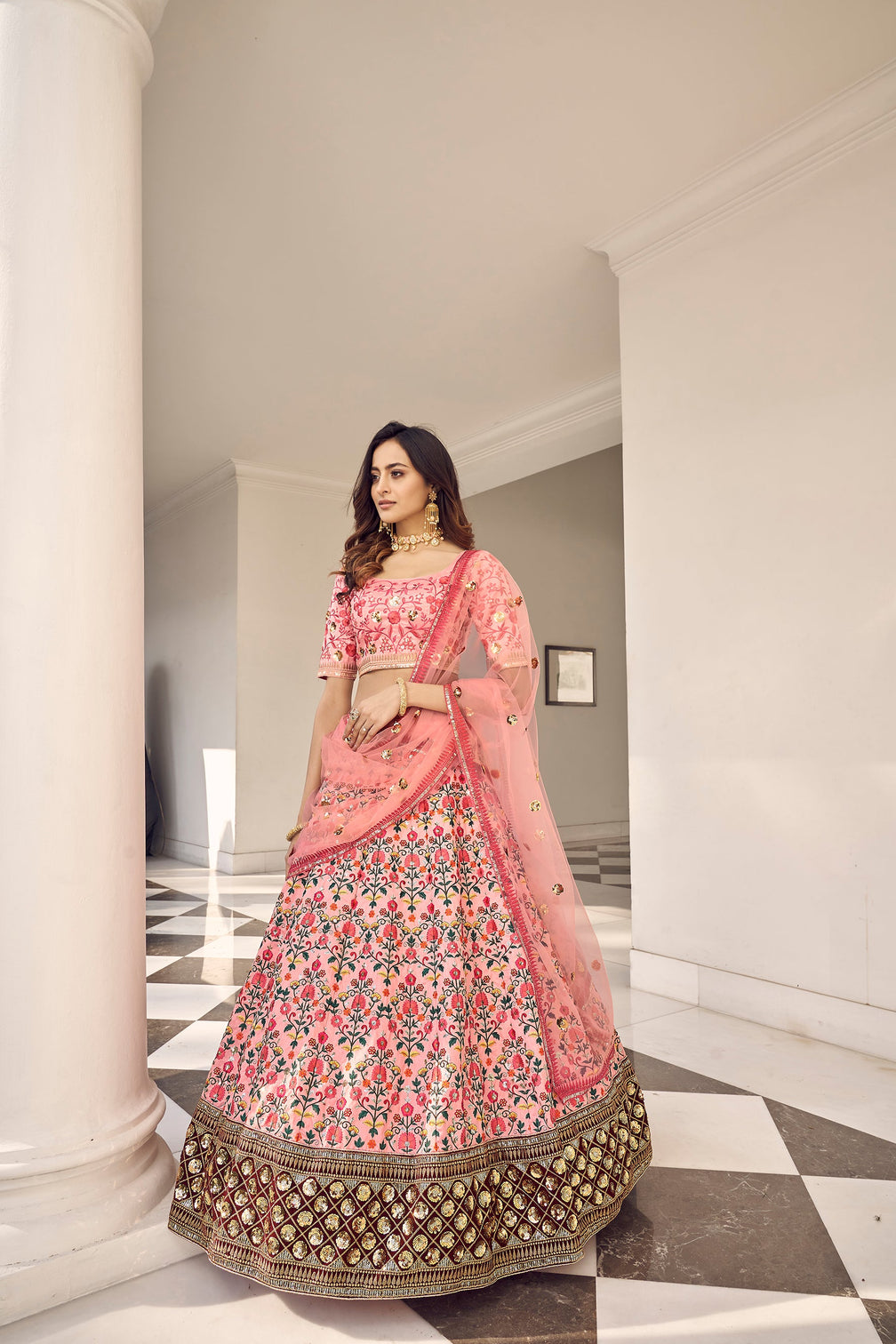 Enchanting Light Pink Sequins Embroidered Silk Wedding Wear Lehenga Choli