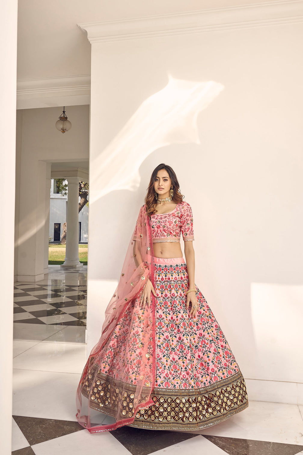 Enchanting Light Pink Sequins Embroidered Silk Wedding Wear Lehenga Choli