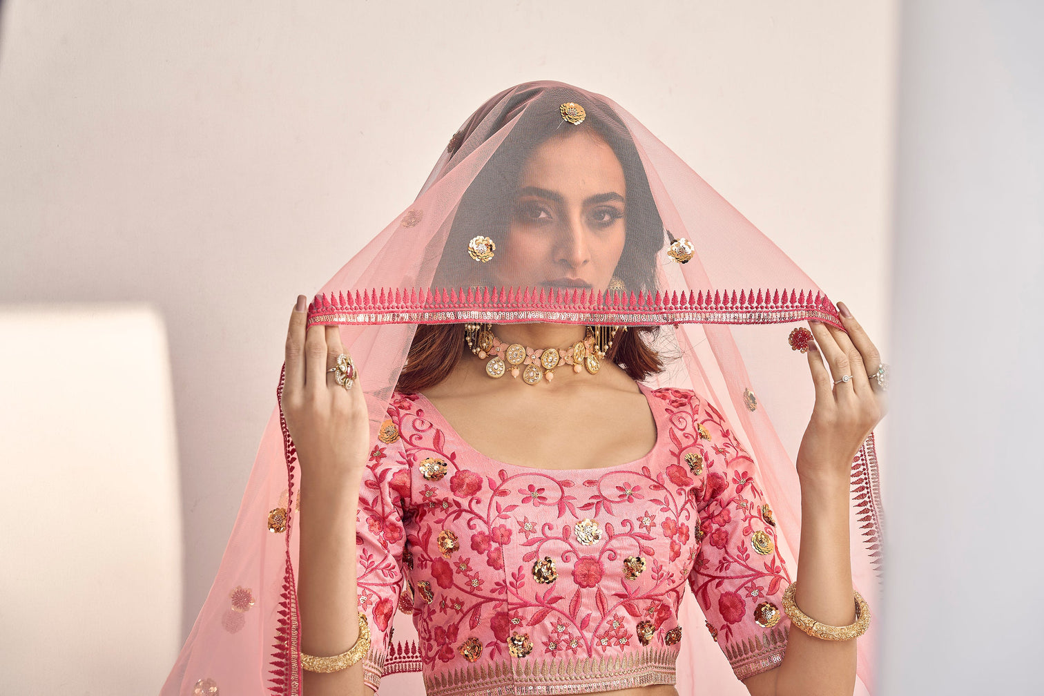 Enchanting Light Pink Sequins Embroidered Silk Wedding Wear Lehenga Choli