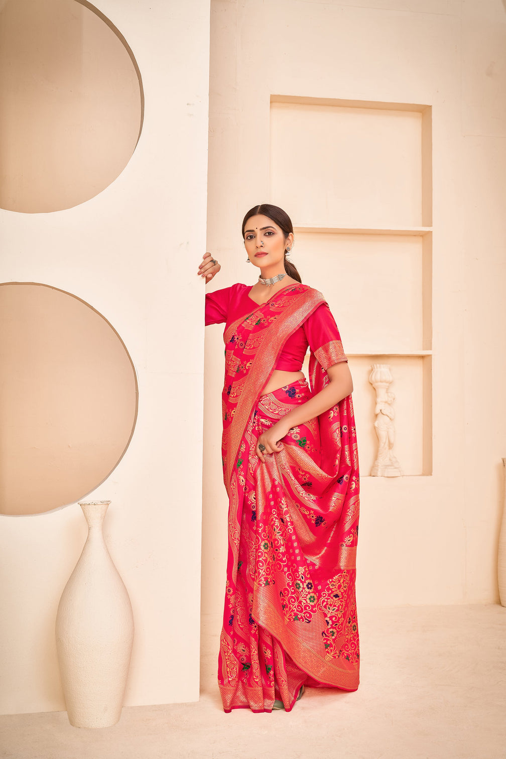 Enthralling Pink Color Banarasi Silk Base Silk Weave Saree