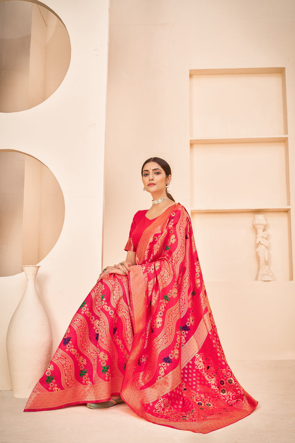 Enthralling Pink Color Banarasi Silk Base Silk Weave Saree