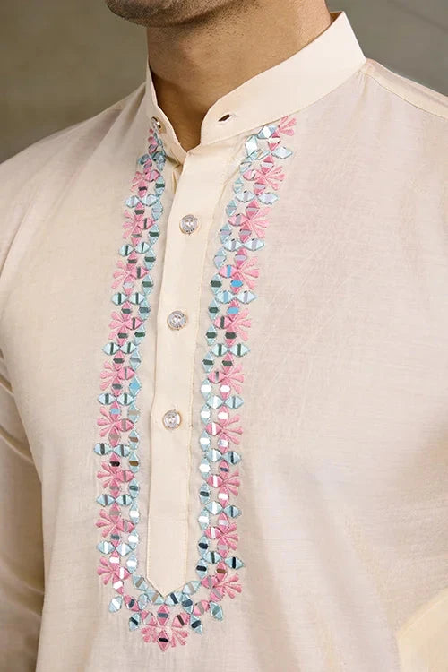 Traditional Beige Kurta Set with Koti Jacket