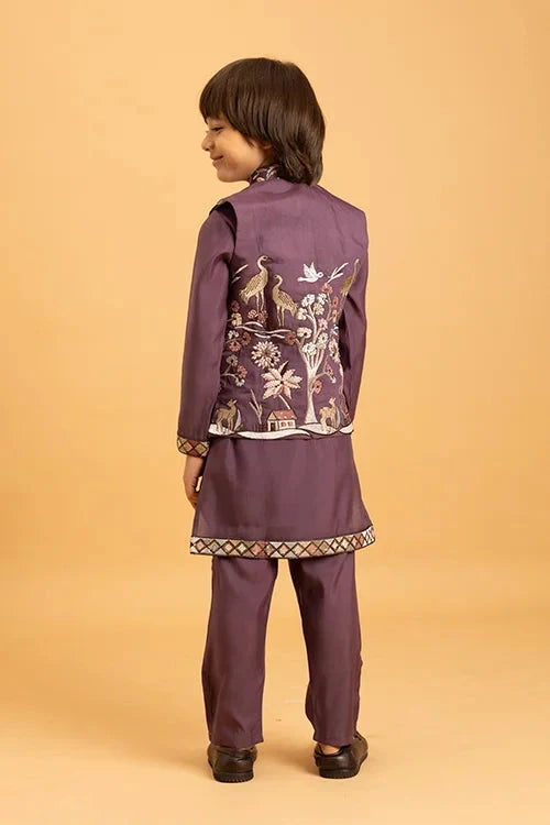 Graceful Purple Koti Kurta Set for Kids Wear
