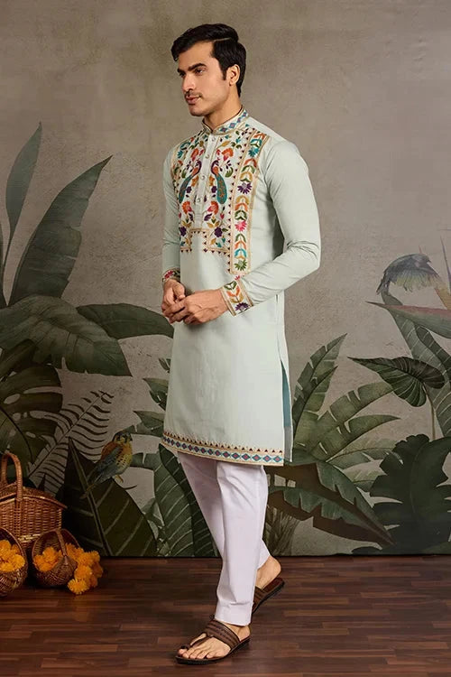Pista Color Wedding Special Kurta Design for Mens Wear