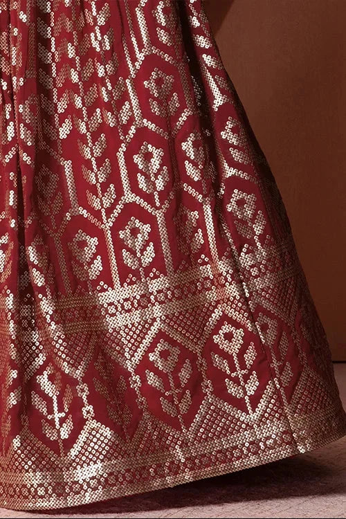 Maroon Georgette Lehenga Choli with Sequins Work