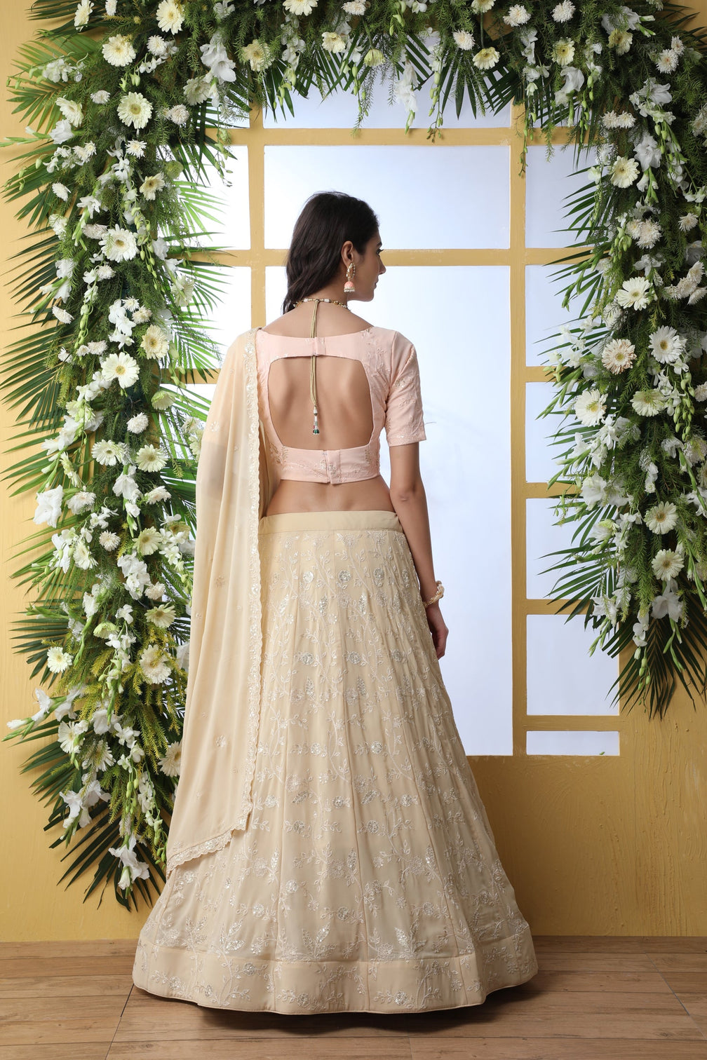Exclusive Beige Georgette Lehenga Choli - Chain Stitch And Sequence Work With Heavy Georgette Dupatta For Women