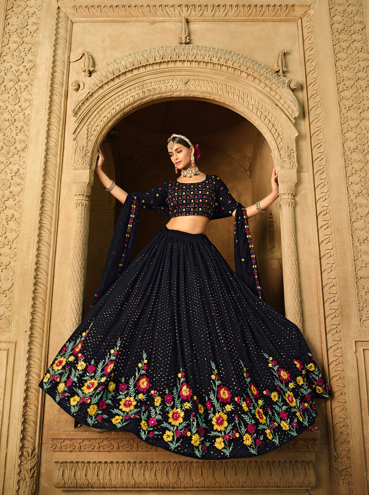 Exclusive Blue Color Thread Sequence Lehenga Choli