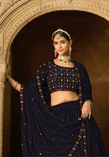 Exclusive Blue Color Thread Sequence Lehenga Choli
