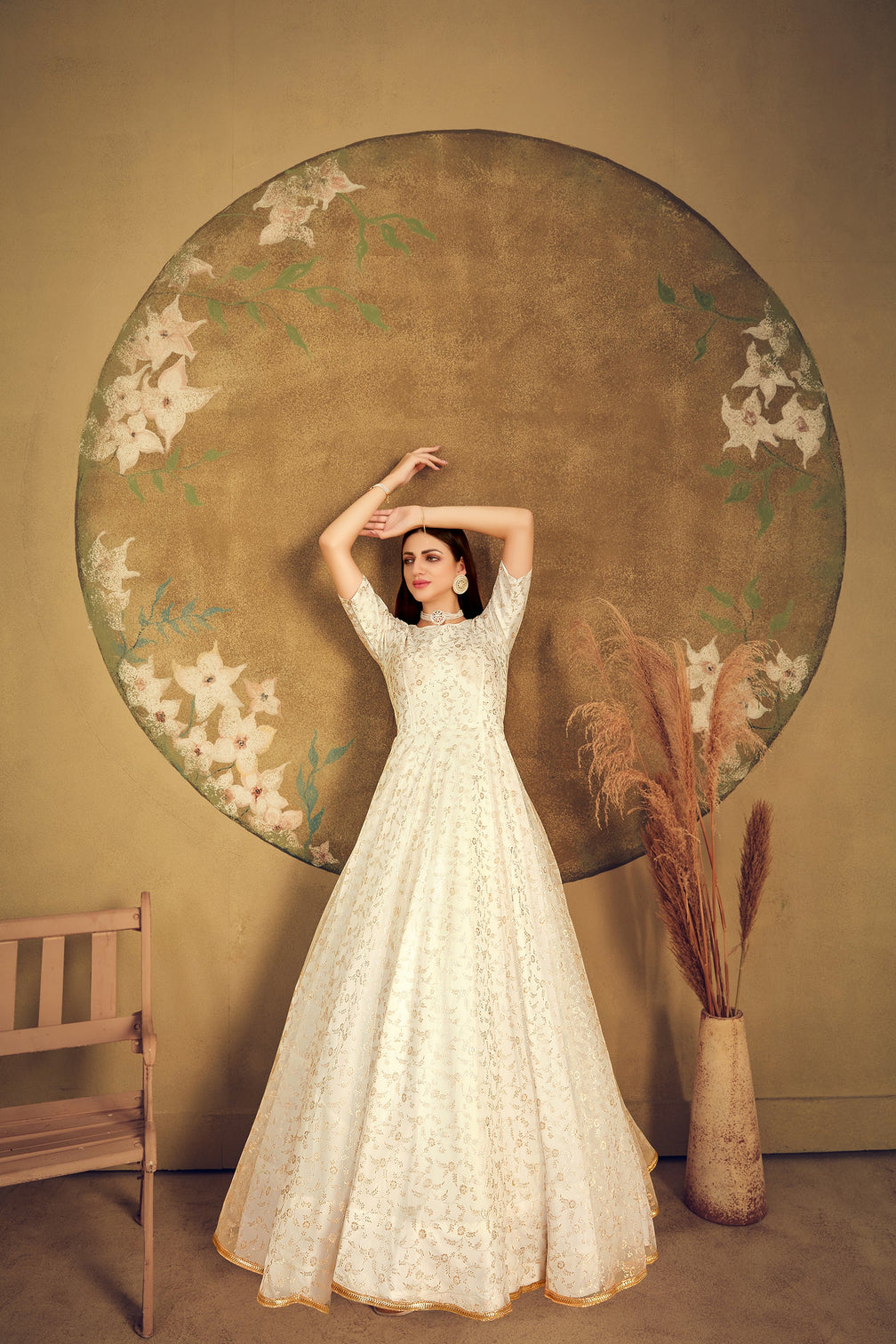 Exclusive Designer Net Gown For Women Floral Bride Gown Indian Wedding Reception Gown Bridal Dress Indian Suit Floral Anarkali White Gown