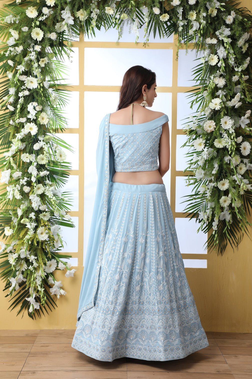 Exclusive Sky Blue Georgette Lehenga Choli - Chain Stitch And Sequence Work With Heavy Georgette Dupatta For Women