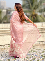 Pure Oris Silk Saree with Lotus Embroidery And Cutwork Border  Designer Silk Saree for Wedding And Festive Wear