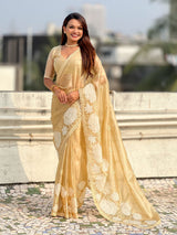 Pure Oris Silk Saree with Lotus Embroidery And Cutwork Border  Designer Silk Saree for Wedding And Festive Wear