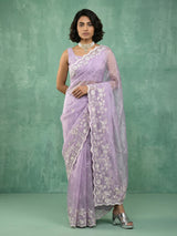 Pure Chanda Silk Floral Embroidered Saree with Schiffli Resham Zari Work and  Cutwork Border