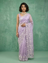 Pure Chanda Silk Floral Embroidered Saree with Schiffli Resham Zari Work and  Cutwork Border