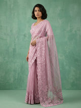 Pure Chanda Silk Floral Embroidered Saree with Schiffli Resham Zari Work and  Cutwork Border