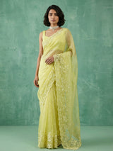 Pure Chanda Silk Floral Embroidered Saree with Schiffli Resham Zari Work And Cutwork Border