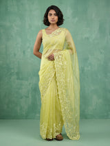 Pure Chanda Silk Floral Embroidered Saree with Schiffli Resham Zari Work And Cutwork Border