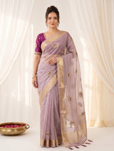 Lavender Original Banarasi Checks Saree Designer Party Wear Saree With Beads Handwork Zari Border Rich Pallu Wedding Festive Saree