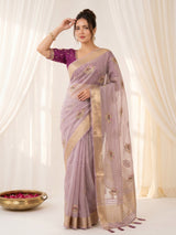 Lavender Original Banarasi Checks Saree Designer Party Wear Saree With Beads Handwork Zari Border Rich Pallu Wedding Festive Saree