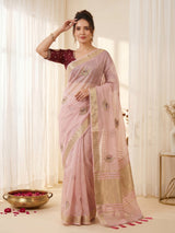 Pink Original Banarasi Checks Saree Designer Party Wear Saree With Beads Handwork Zari Border Rich Pallu Wedding Festive Saree