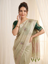 Pista Original Banarasi Checks Saree Designer Party Wear Saree With Beads Handwork Zari Border Rich Pallu Wedding Festive Saree