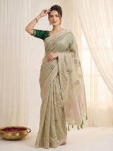 Pista Original Banarasi Checks Saree Designer Party Wear Saree With Beads Handwork Zari Border Rich Pallu Wedding Festive Saree