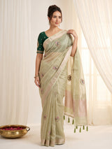 Pista Original Banarasi Checks Saree Designer Party Wear Saree With Beads Handwork Zari Border Rich Pallu Wedding Festive Saree