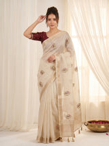 White Original Banarasi Checks Saree Designer Party Wear Saree With Beads Handwork Zari Border Rich Pallu Wedding Festive Saree