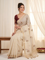 White Original Banarasi Checks Saree Designer Party Wear Saree With Beads Handwork Zari Border Rich Pallu Wedding Festive Saree