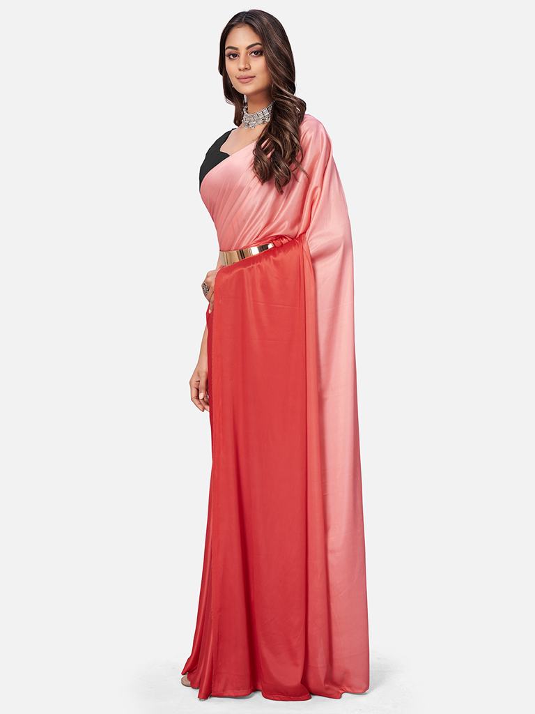 Fancy Red Ready to Wear Lycra Saree with Belt