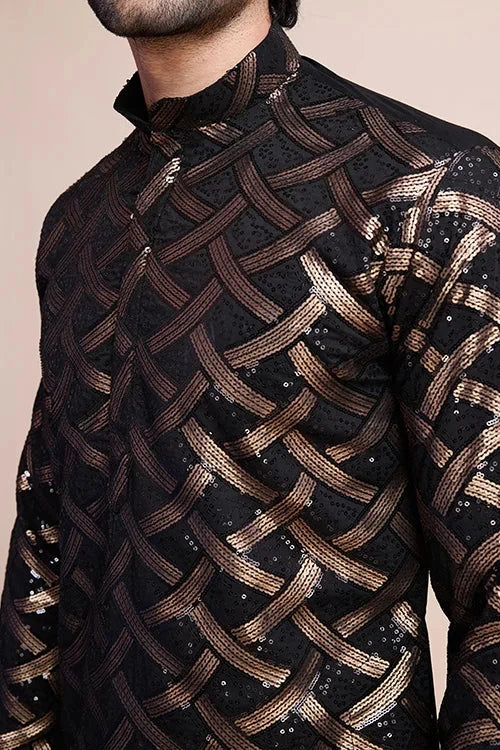 Designer Black Silk Kurta for Men - Festival Ready Wear