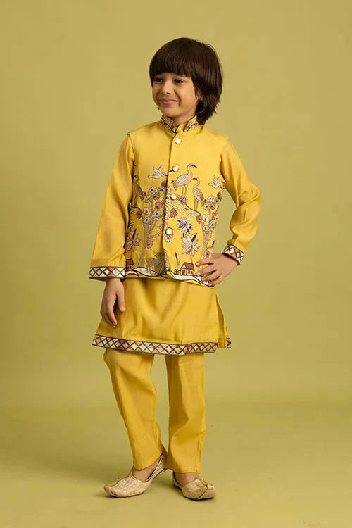 Haldi Yellow Koti Kurta Set for Kids Festival Wear