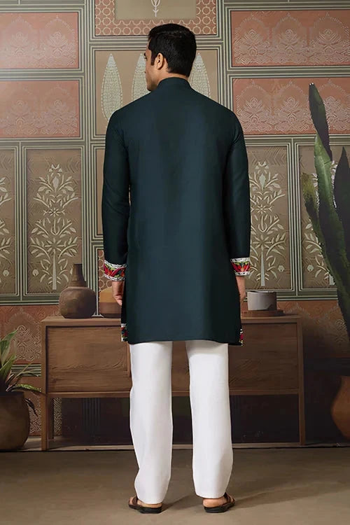 Green Embroidered Festival Wear Kurta for Men