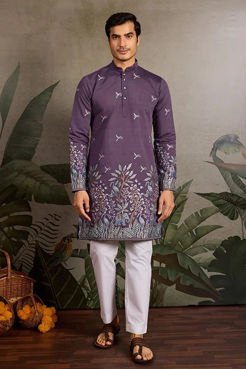 Festive Look Dusty Purple Color Traditional Kurta for Mens