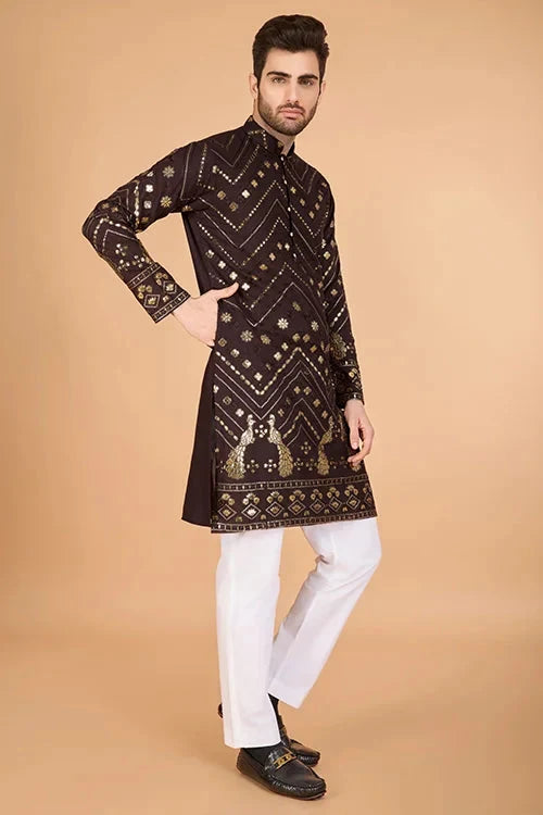 Brown Designer Men's Kurta – Viscose Rayon Fabric