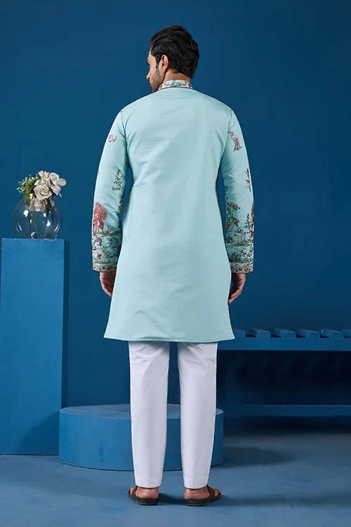 Wedding Celebration Elegant Sky Kurta for Mens Wear
