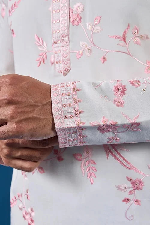 Classic White Viscose Silk Festive Kurta for Mens