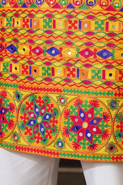 Classic Yellow Cotton Mens Ready to Wear Kurta for Navratri