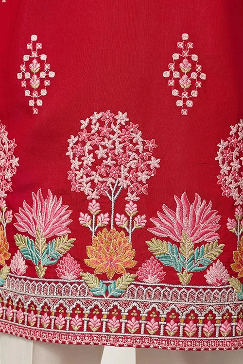 Unique Style Red Color Embroidered Kurta for Mens Wear