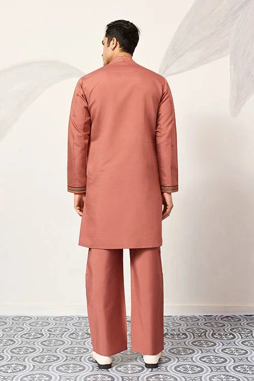 Elegant Royal V Style Orange Kurta Pant for Mens wear
