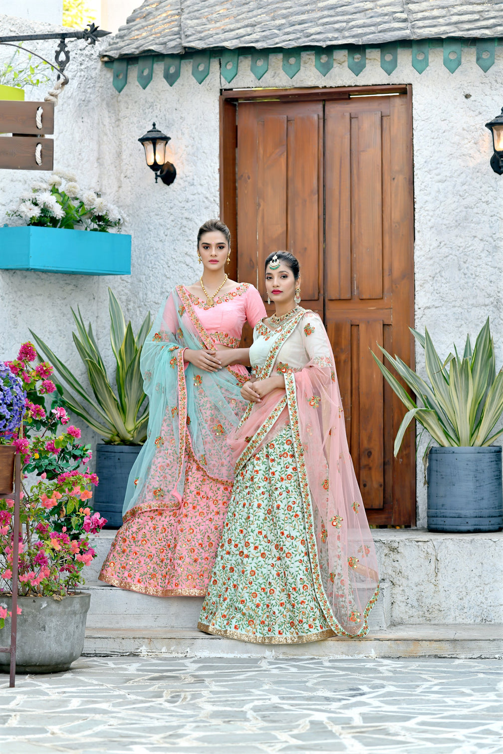 Figurative Mint Green Thread And Sequins Embroidered Silk Bridal Ghagra Choli