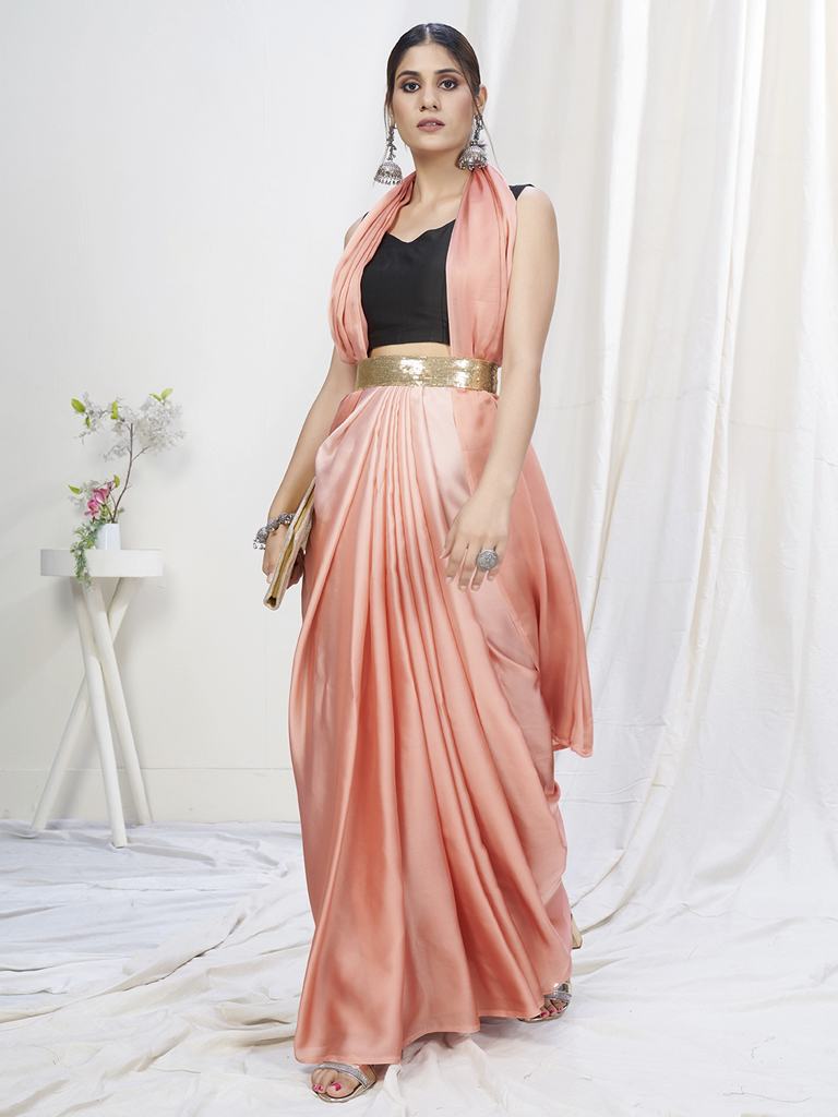 Flamingo Pink Ready to Wear One Minute Lycra Saree