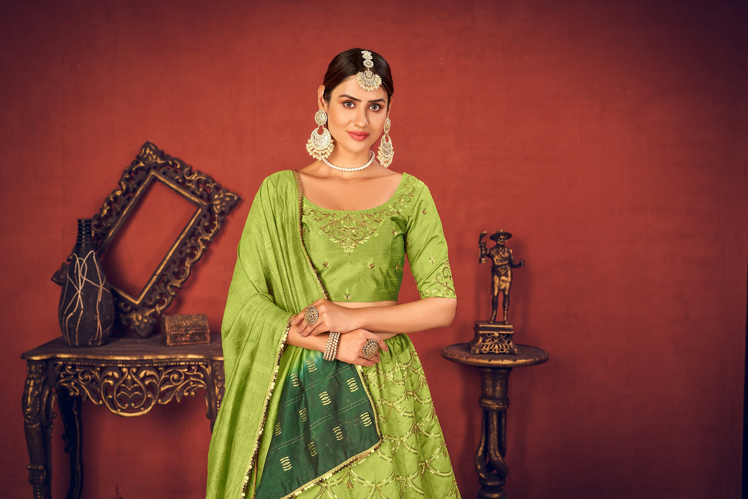Floracance Green With Art Silk Fabric And Heavy Thread With Sequince Embroidered Work And Including Heavy Can-Can And Canvas Lehenga Choli